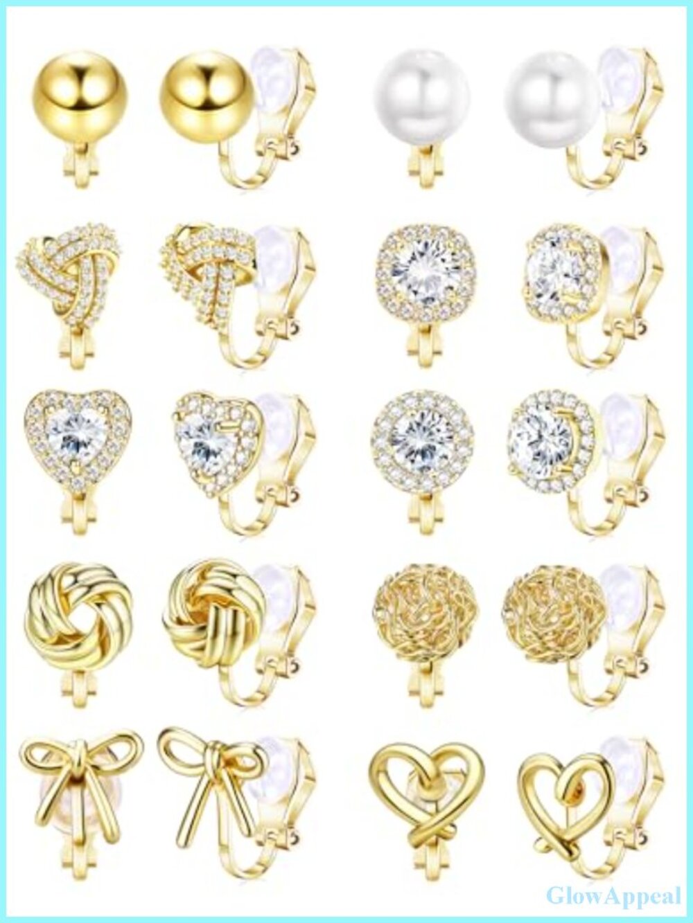 14K Gold Plated Clip On Earrings Set Women Non-Pierced Cubic Zirconia